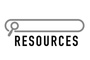 The word resources written in uppercase black letters below a search bar with a magnifying glass in nearby.