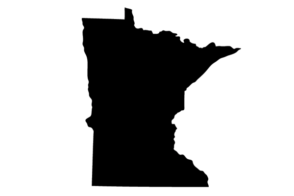 The silhouette of the state of Minnesota. The shape is black against a light background.