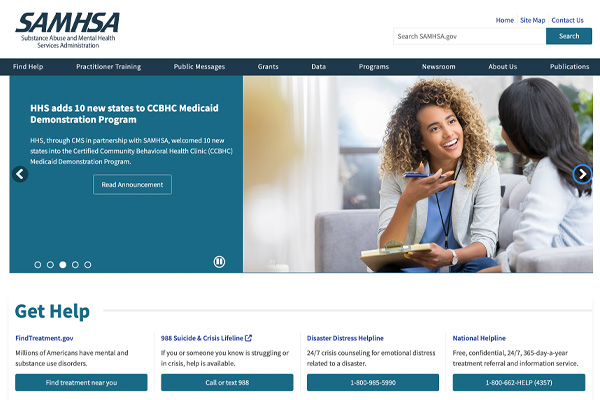 A screenshot of a webpage from the Substance Abuse and Mental Health Services Administration (SAMHSA) website.
